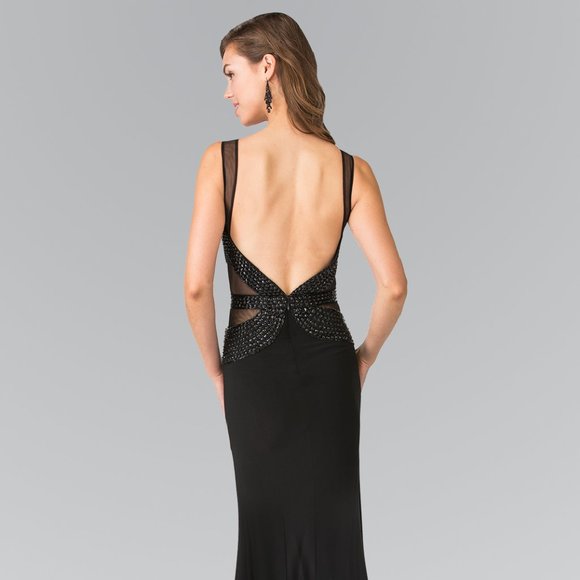 NEW LONG MERMAID EMBROIDERED BEADS GOWN WITH HIGH NECKLINE & ZIPPER BACK GL2234 - Picture 7 of 10
